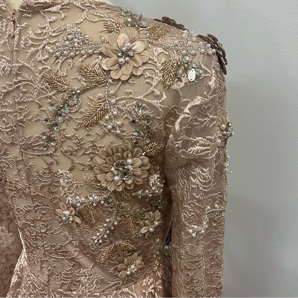 Mac Duggal Embellished Illusion Long Sleeve A line Gown In Mocha Pink - Reemoly - Picture 13 of 17